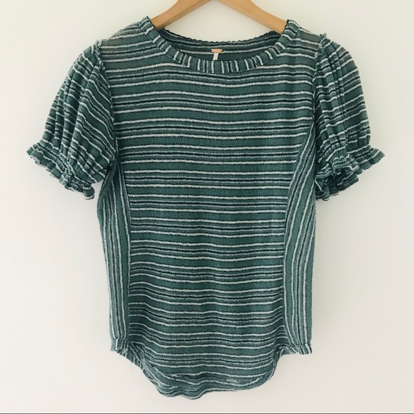 Free People Tops - Free People | Green Striped Short Sleeve Top